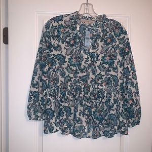 LOFT PETITE PAISLEY PEPLUM BLOUSE NWT XXSP
